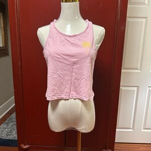 Colsie Pink Sleeveless Top with Yellow Palm Tree Design